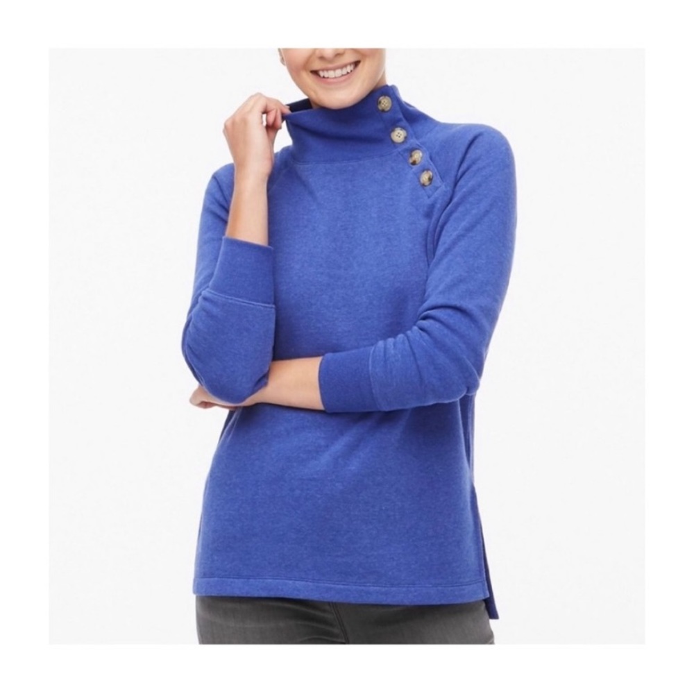 J. Crew Sweatshirt Womens Size L Button Mock Neck Cloudspun Fleece